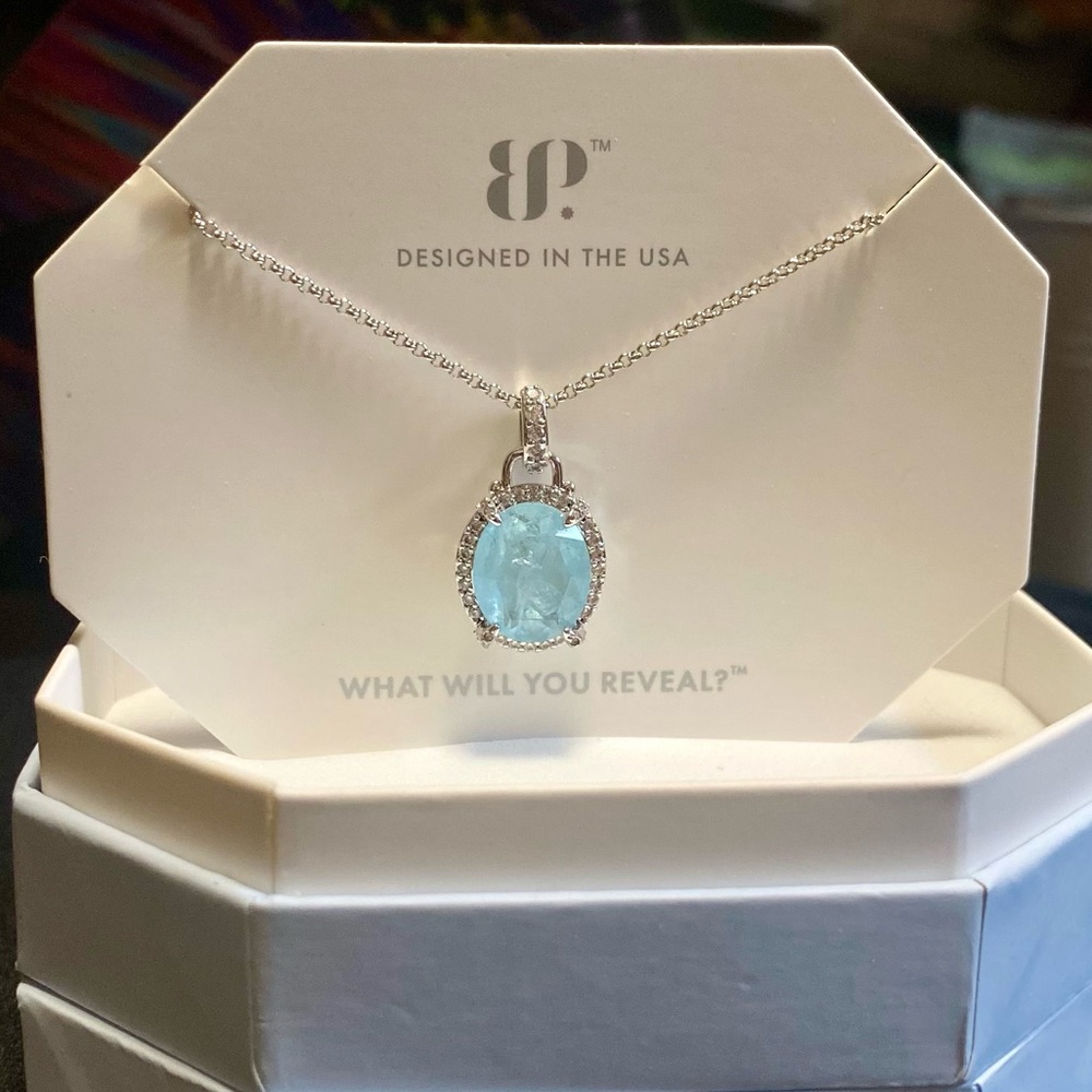 “All The Sunshine” Rhodium Baby Sky Blue Topaz Necklace BP - Picture 2 of 3